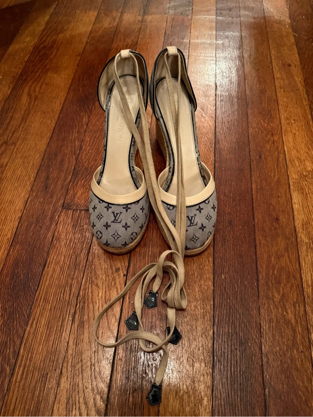 Louis Vuitton logo blue denim espadrilles s 40